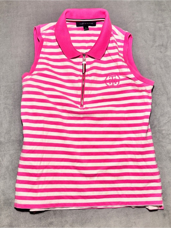 Tommy Hilfiger Tops - Tommy Hilfiger Hot Pink & White Striped Sleeveless Polo with Zip